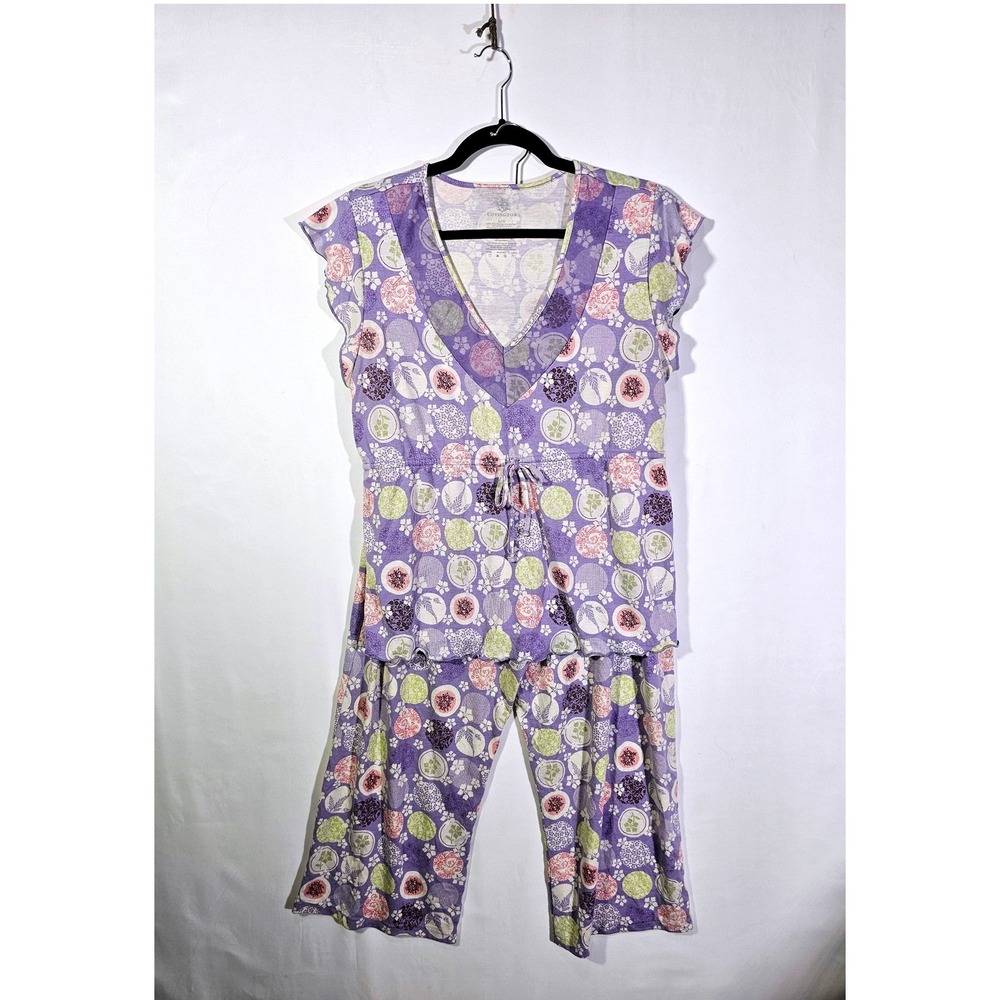 Floral Medallion Cozy Covington Pajama Set Womens Large Purple